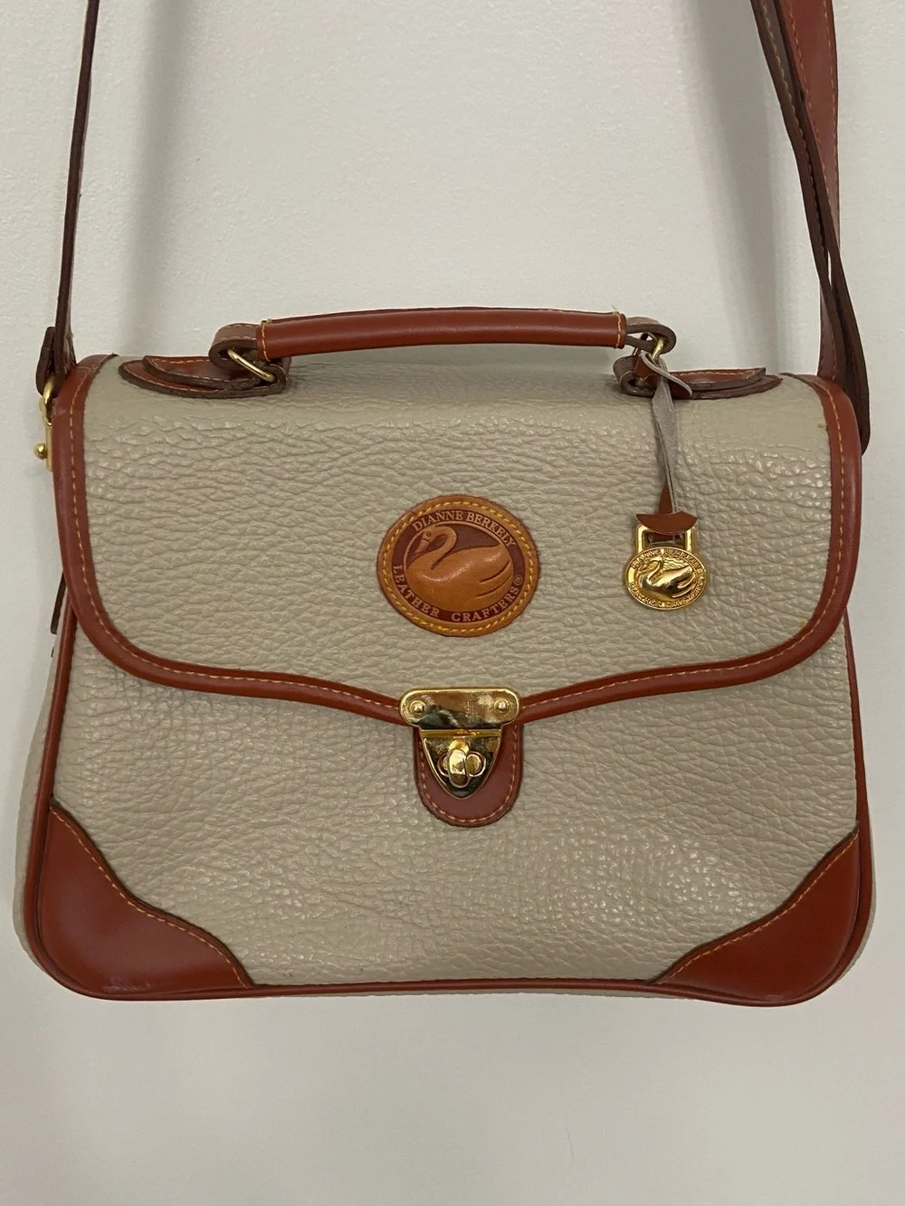 Vintage Dianne Berkeley Leather Crafters Swan Satchel Crossbody Bag 80s Preppy